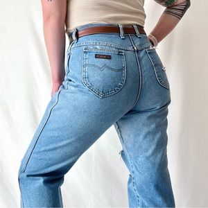 Vintage 1970s Wrangler Distressed High Rise Straight Leg Jeans Size 14 34” Waist